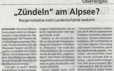 Zeitungsartikel Kreisbote 12.August.2023 – „Zündeln am Alpsee?“