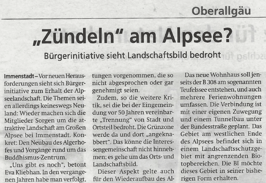 Zeitungsartikel Kreisbote 12.August.2023 – „Zündeln am Alpsee?“